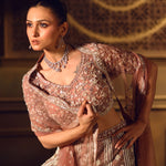 Dusty Pink Bridal Lehenga Set in Net with All Over Embroidery and Dupatta - Close