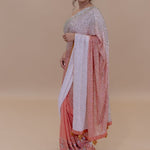 Peach and White Georgette Designer Saree With Sequin Work And Tassel Pallu - Anvi Couture