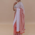 Peach and White Georgette Designer Saree With Sequin Work And Tassel Pallu - Anvi Couture