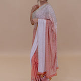 Peach and White Georgette Designer Saree With Sequin Work And Tassel Pallu - Anvi Couture