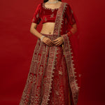 Red Velvet Bridal Lehenga with Intricate Zardozi Embroidery for Weddings