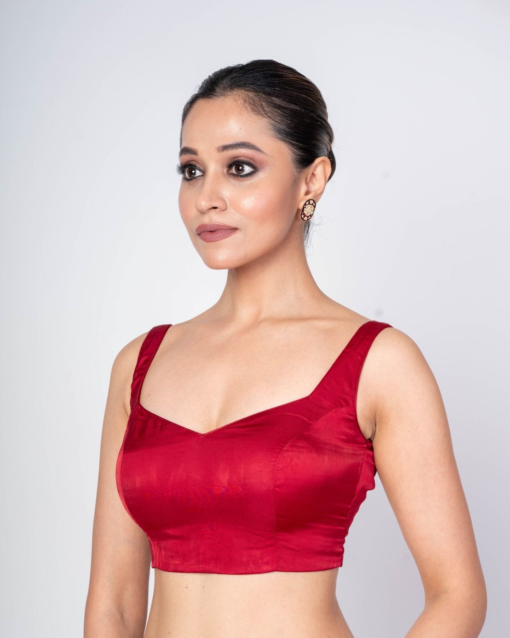Elegant Maroon Blouse in Cotton Silk – Sleeveless with V Back Design - Anvi Couture