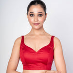 Elegant Maroon Blouse in Cotton Silk – Sleeveless with V Back Design - Anvi Couture