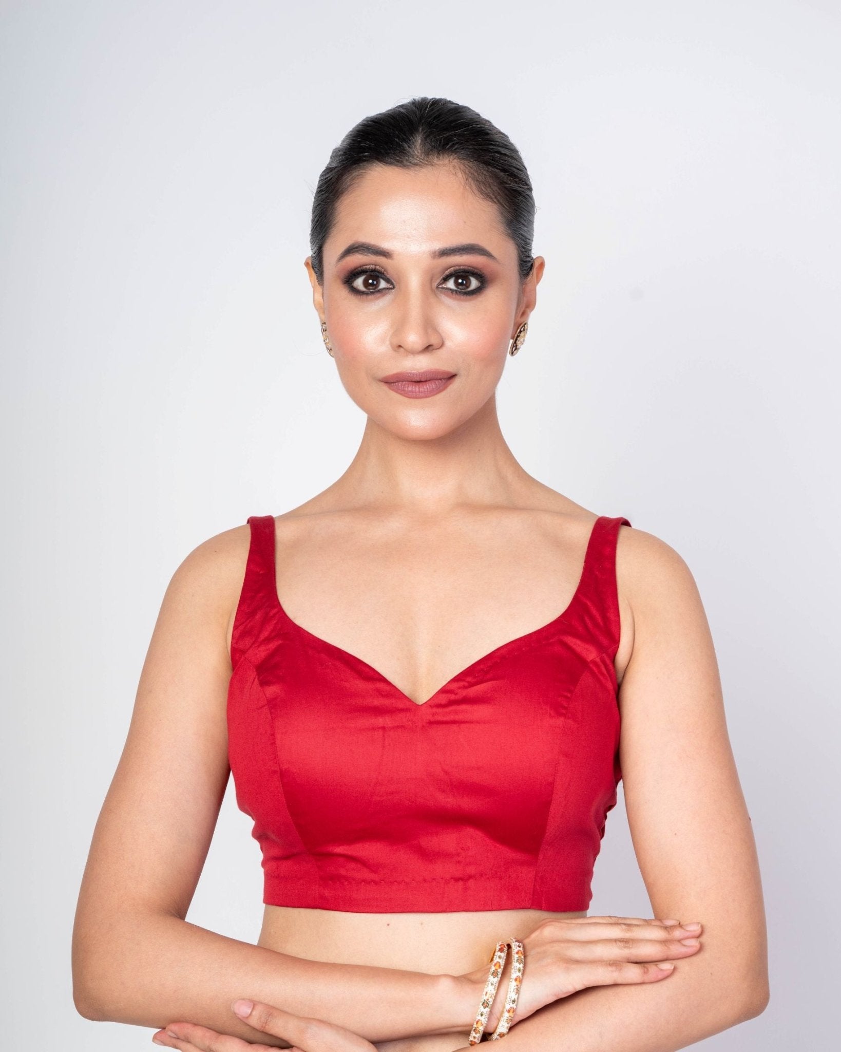 Elegant Maroon Blouse in Cotton Silk – Sleeveless with V Back Design - Anvi Couture