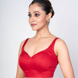 Elegant Maroon Blouse in Cotton Silk – Sleeveless with V Back Design - Anvi Couture
