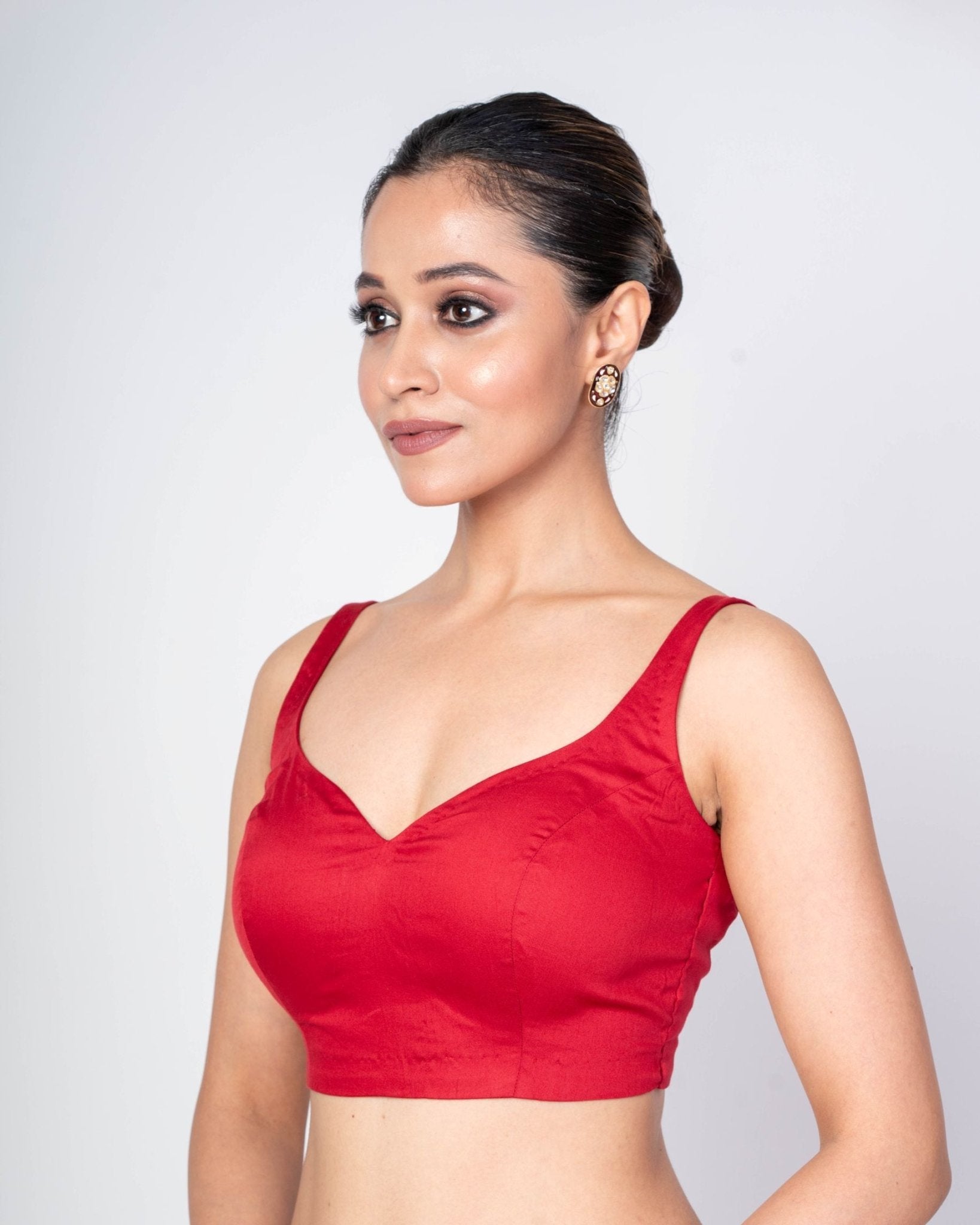Elegant Maroon Blouse in Cotton Silk – Sleeveless with V Back Design - Anvi Couture