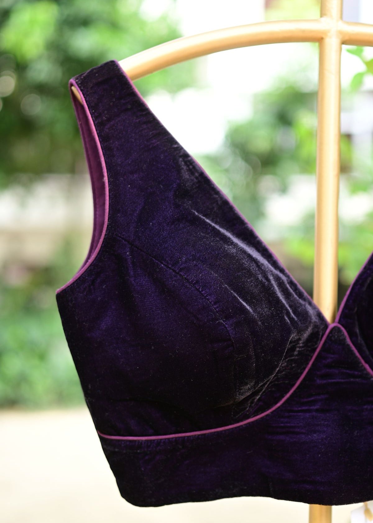 Dark Purple Sleeveless Georgette Blouse with V Neckline - Anvi Couture