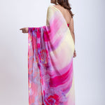 Elegant Yellow & Pink Abstract Print Saree Back