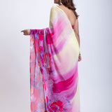 Elegant Yellow & Pink Abstract Print Saree Back