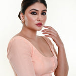 Light Peach Organza Blouse with Front Button Closure and Half Sleeves - Anvi Couture