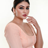 Light Peach Organza Blouse with Front Button Closure and Half Sleeves - Anvi Couture
