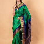  Green Gadwal Silk Saree with Gold Zari Border 