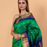  Green Gadwal Silk Saree with Gold Zari Border