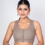 Grey Cotton Halter Neck Blouse with White Polka Dots - Anvi Couture