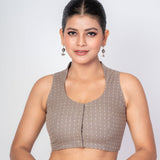 Grey Cotton Halter Neck Blouse with White Polka Dots - Anvi Couture