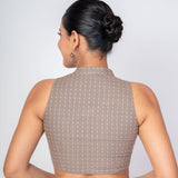 Grey Cotton Halter Neck Blouse with White Polka Dots - Anvi Couture