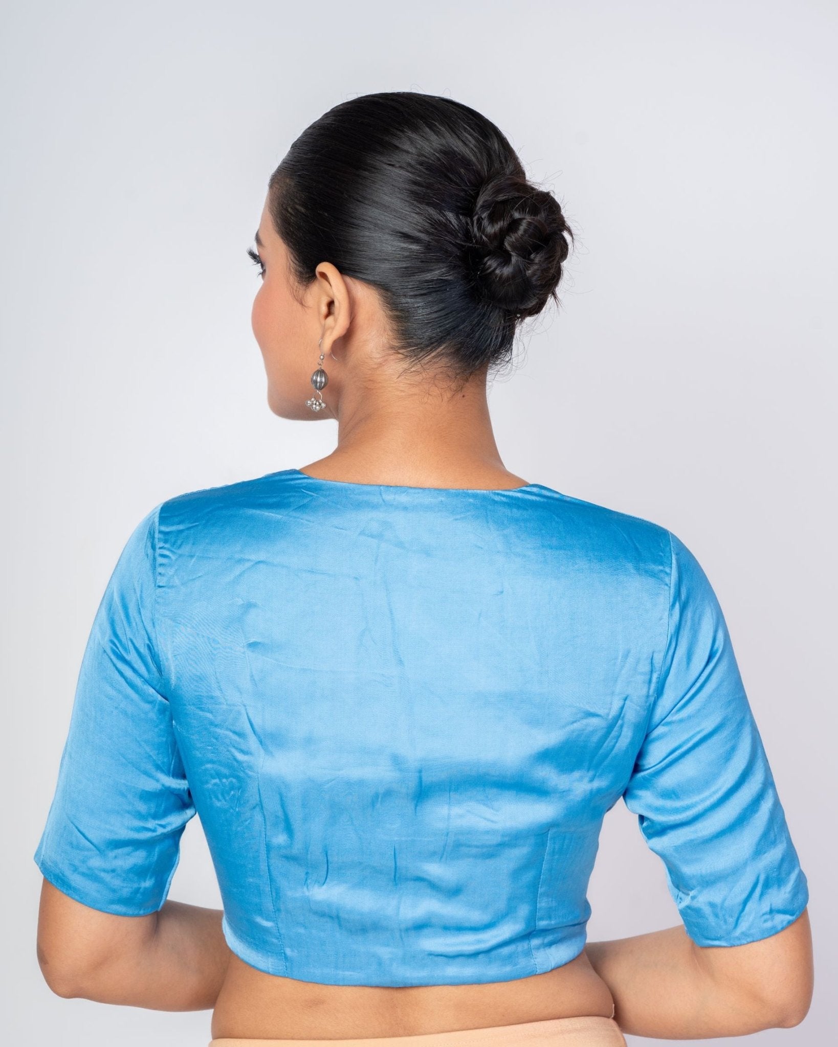 Light Blue V - Neckline Blouse with Elbow Sleeves - Anvi Couture