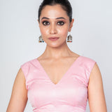 Light Pink V Neckline Sleeveless Blouse with Back Hook Closure - image 1