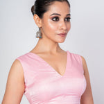Light Pink V Neckline Sleeveless Blouse with Back Hook Closure - image 3