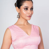 Light Pink V Neckline Sleeveless Blouse with Back Hook Closure - image 3