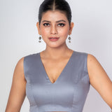 Grey V Neckline Sleeveless Blouse with Back Hook Closure - image 1
