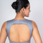Grey V Neckline Sleeveless Blouse with Back Hook Closure - image 4