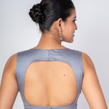 Grey V Neckline Sleeveless Blouse with Back Hook Closure - image 4