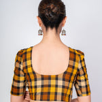 Black and Yellow Multicolored Cotton Checked Blouse With Elbow Sleeves - Anvi Couture
