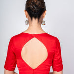 Red V Neck Blouse With Diamond Back Cut Out Design - Anvi Couture