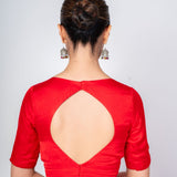 Red V Neck Blouse With Diamond Back Cut Out Design - Anvi Couture