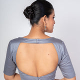 Grey Blouse With Half Sleeves in Cotton With Square Neckline and Back Cut Out Design - Anvi Couture