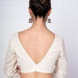 Cream Hakoba Full Sleeves Blouse With V Neckline and Back Hook Closer - Anvi Couture