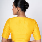 Yellow Queen Anne Neckline Blouse With Elbow Sleeves - Anvi Couture
