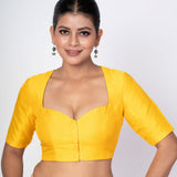 Yellow Queen Anne Neckline Blouse With Elbow Sleeves - Anvi Couture