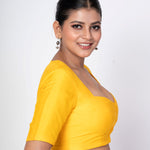Yellow Queen Anne Neckline Blouse With Elbow Sleeves - Anvi Couture