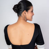 Black and White Cotton Handloom Blouse with Elbow Sleeves - Anvi Couture