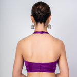 Dark Purple Halter Neck Blouse with Satin Silk - Anvi Couture