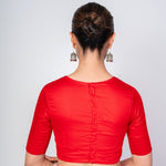 Red Close Neck Blouse with Back Closer With Elbow Sleeves - Anvi Couture
