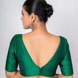 Bottle Green Boat Neck Blouse with V Cut Back Closer - Anvi Couture