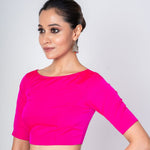 Hot Pink Close Neck Blouse with Back Closure with Elbow Sleeves - Anvi Couture