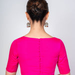 Hot Pink Close Neck Blouse with Back Closure with Elbow Sleeves - Anvi Couture