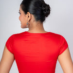 Red Square Neck Blouse with Back Closer and Cap Sleeves - Anvi Couture
