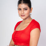 Red Square Neck Blouse with Back Closer and Cap Sleeves - Anvi Couture