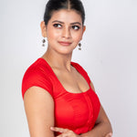 Red Square Neck Blouse with Back Closer and Cap Sleeves - Anvi Couture