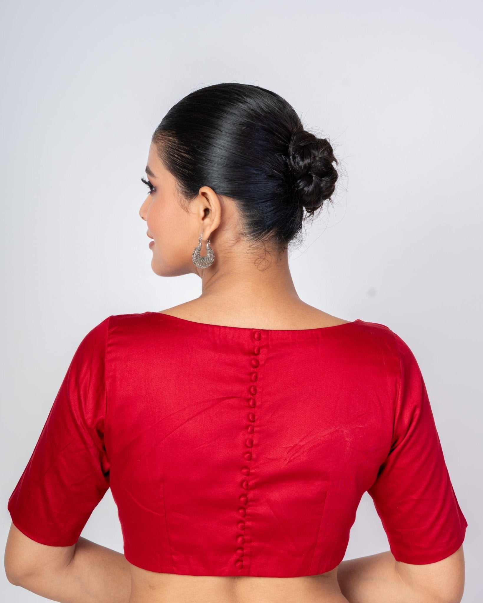 Maroon Front and Back Boat Neck Blouse with Elbow Sleeves - Anvi Couture