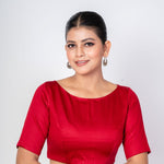 Maroon Front and Back Boat Neck Blouse with Elbow Sleeves - Anvi Couture