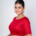 Maroon Front and Back Boat Neck Blouse with Elbow Sleeves - Anvi Couture