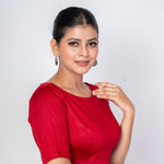 Maroon Front and Back Boat Neck Blouse with Elbow Sleeves - Anvi Couture