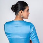 Sky Blue Scoop Neck Blouse with Elbow Sleeves - Anvi Couture Image 4 