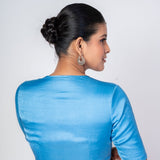 Sky Blue Scoop Neck Blouse with Elbow Sleeves - Anvi Couture Image 4 